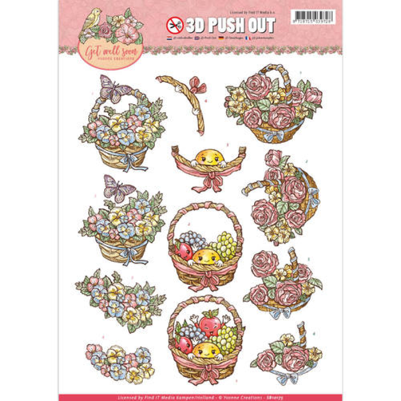3D Push Out Sheet Fruit Basket Get Well Soon by Yvonne Creations