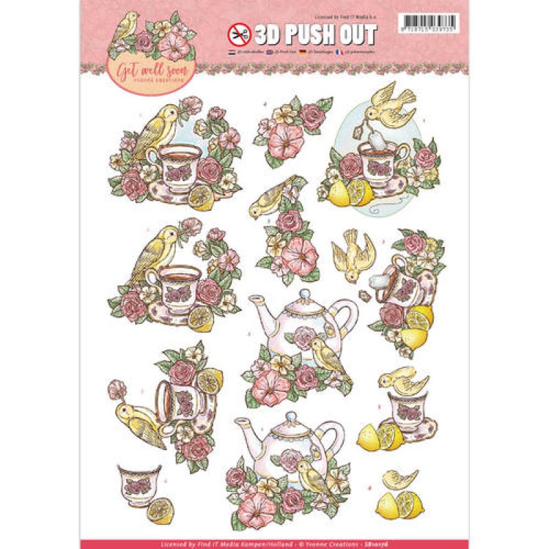 3D Push Out Sheet Lemon Tea Get Well Soon by Yvonne Creations