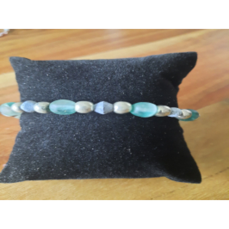 Kralenarmband dames  1 groen, 1 grijs, 1 zilver