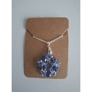 Kralenketting dames met blauwe bicons en zilverkleurige miyuki kralen
