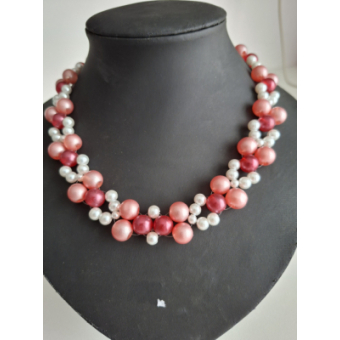 Kralenketting dames met roze en witte glasparels 