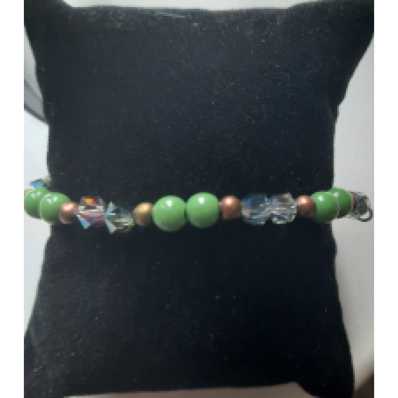 Kralenarmband dames groen met 2 bicones