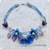 Blauw paarse bloemketting van glas (lampwork)