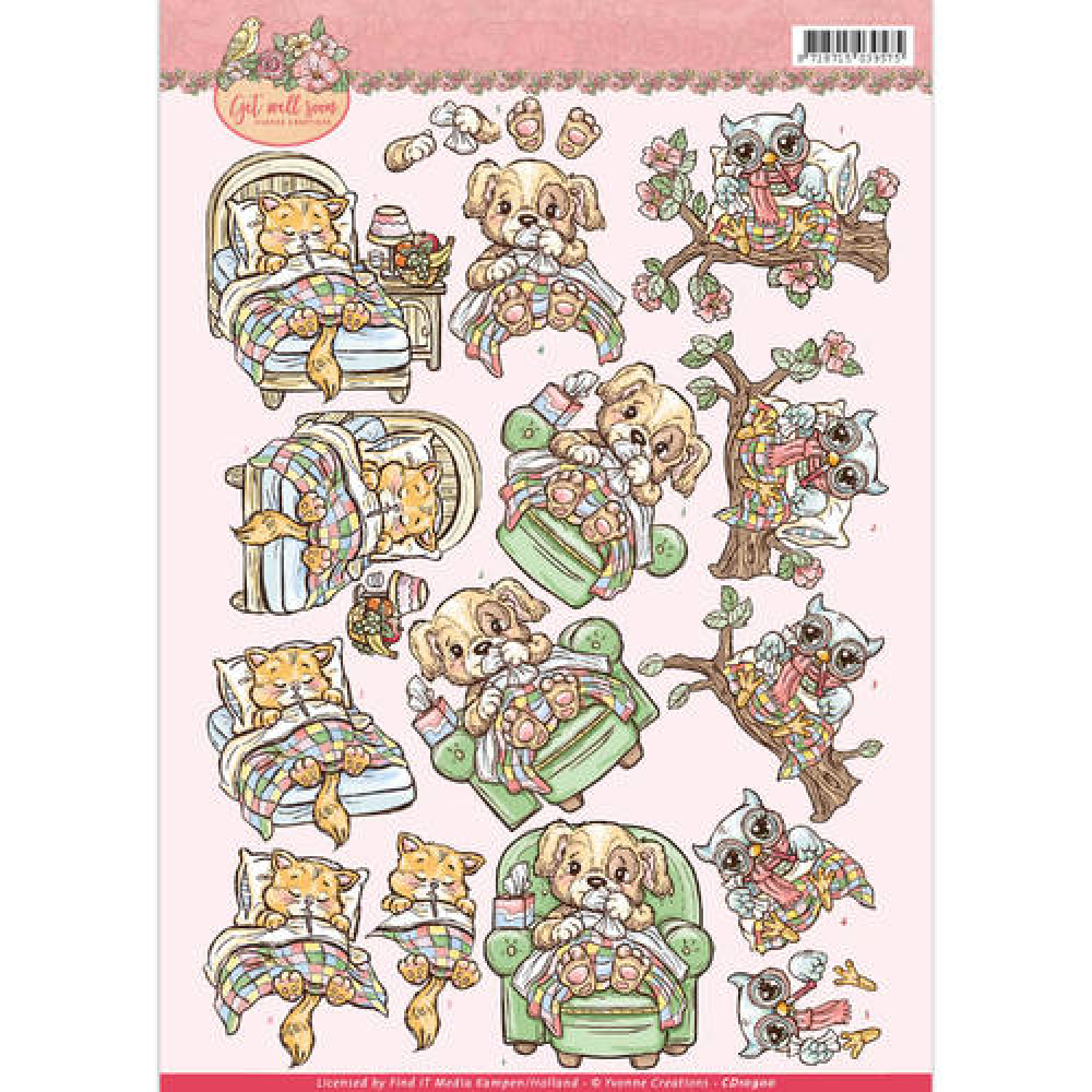 3D knipvel - yvonne creations - Get Well Soon - animals II