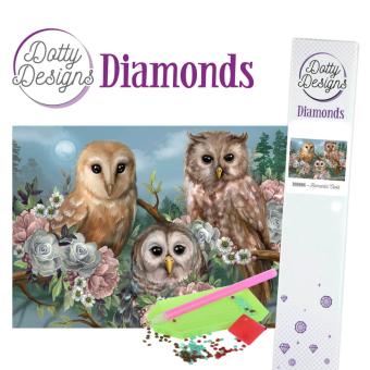 Dotty design diamond painting 42x29,7cm: romantic owls