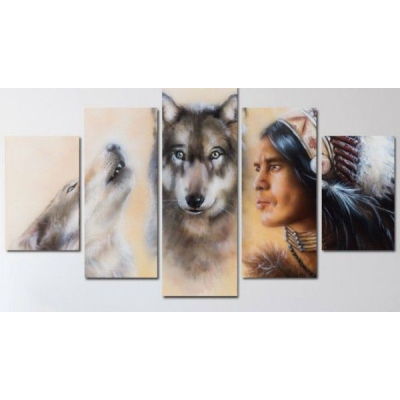 Mona Lisa diamond painting 5 luik: Indiaan met wolven