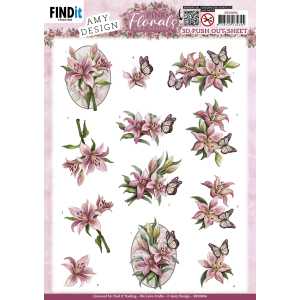 3D Push Out - Amy Design - Pink Florals - Lillies