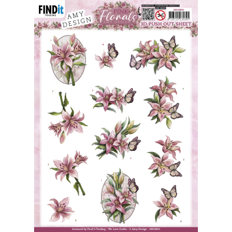 3D Push Out - Amy Design - Pink Florals - Lillies
