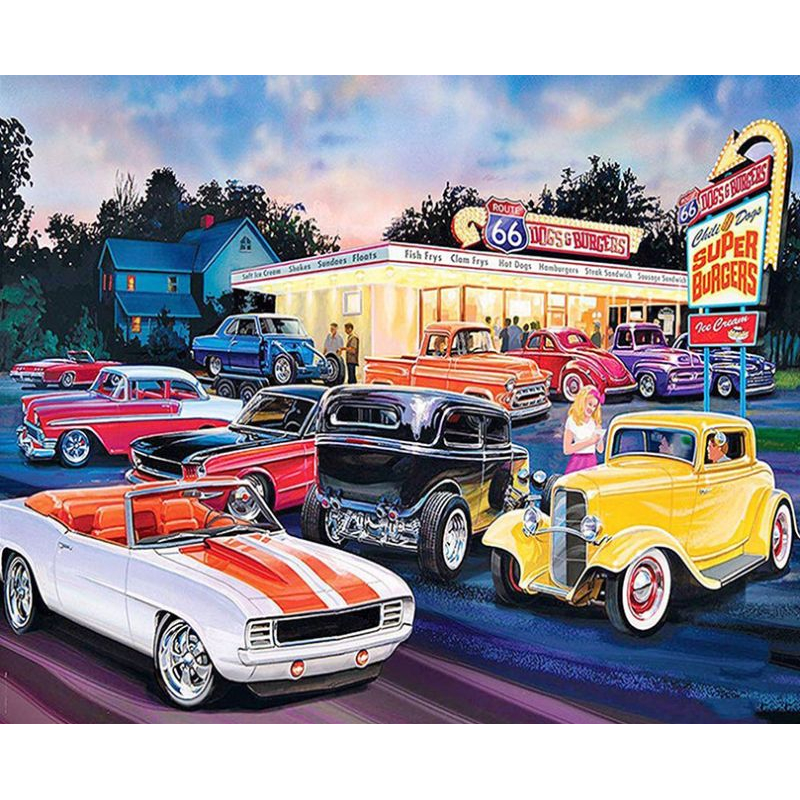Diamond painting canvas 50x40cm, painting 45x35cm: Cars 