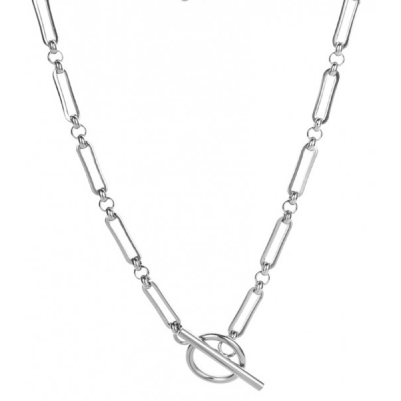 Ketting stainless steel  zilverkleur met rondje en open schakel