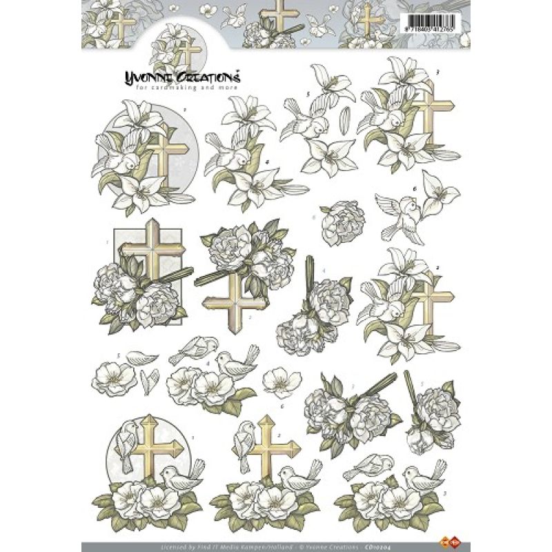 3D knipvel - Yvonne Creations - Condoleance - bloemen en vogels