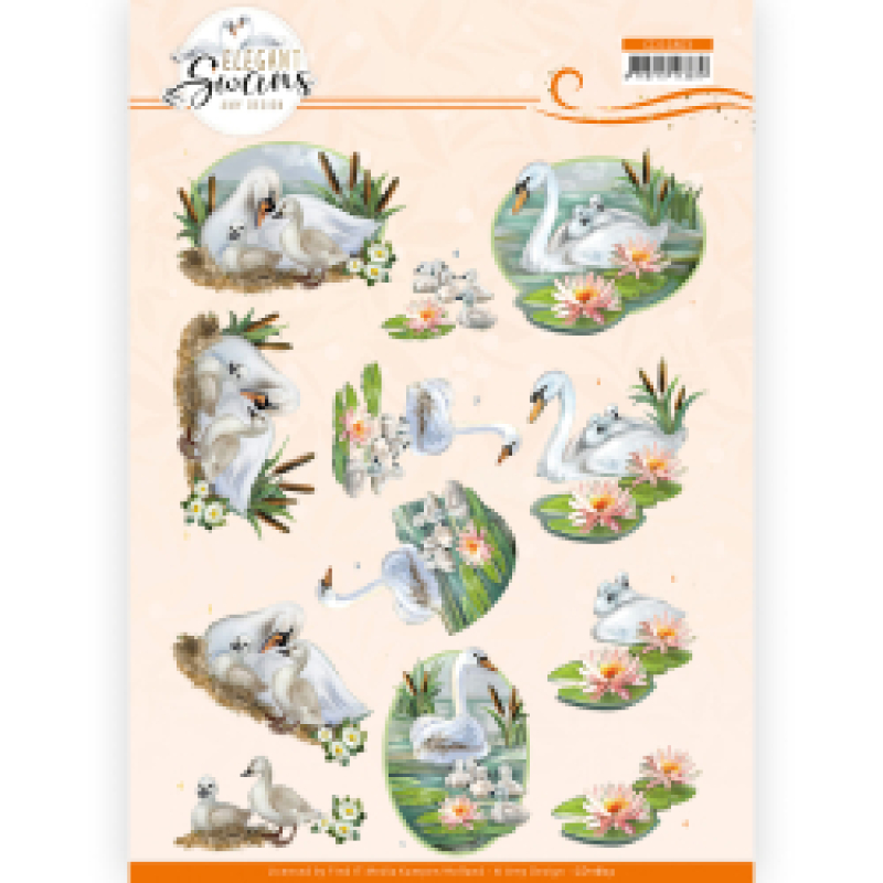 3D knipvel Sheet - Amy Design - Elegant Swans - Swans Family