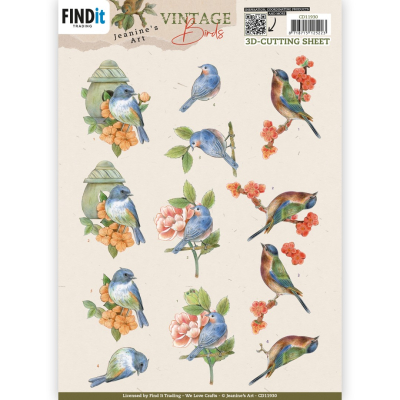 3D knipvel - Jeanines Art - Vintage Birds - Stone Birdhouse