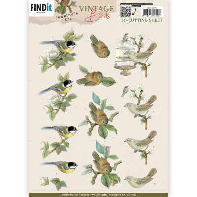 3D knipvel - Jeanines Art - Vintage Birds - Birdcage