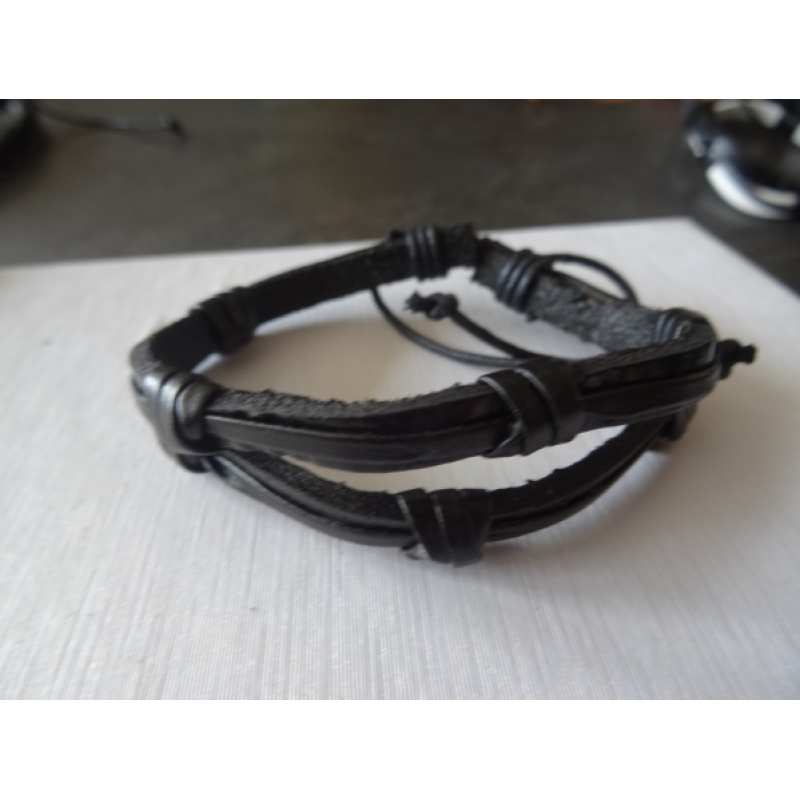 Leren armband zwart 2 banden gevlochten