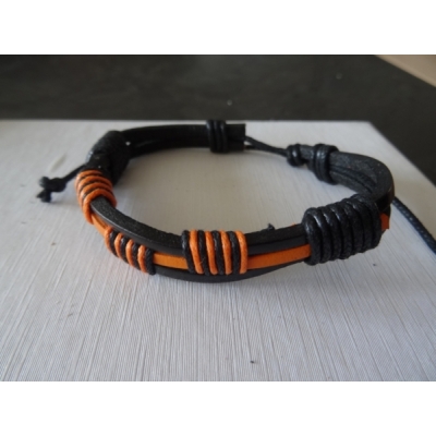 Leren armband zwart/oranje