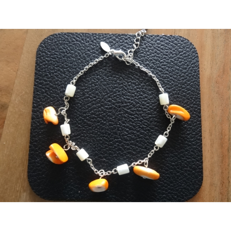 Enkelbandje zilverkleurig met oranje hangers