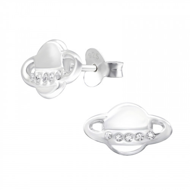 Oorknopjes zilver saturnus met kristal