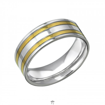 Ring rvs glanzend met 2 goudkleurige ringen
