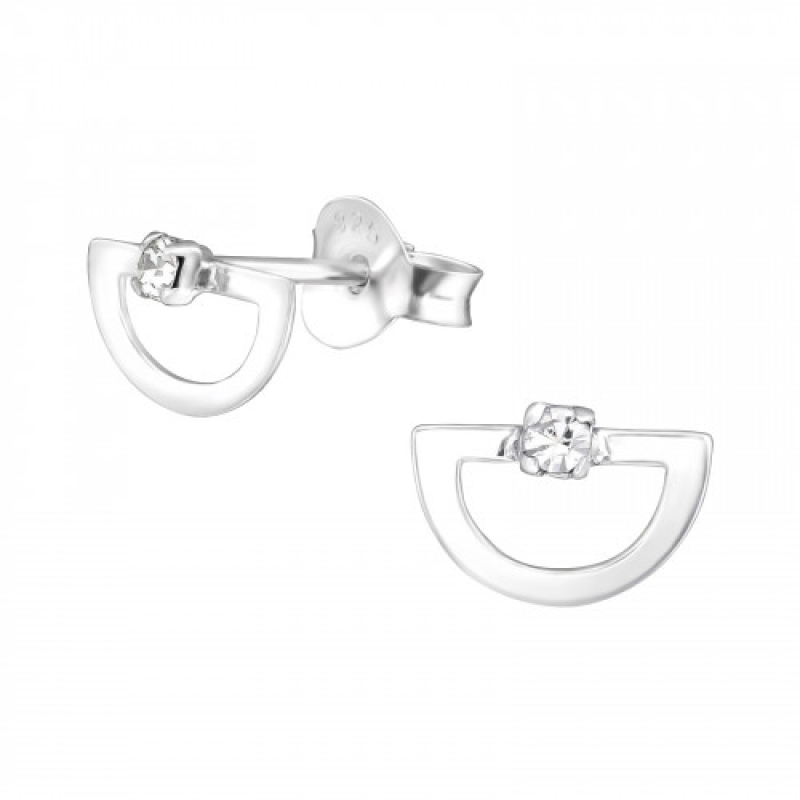 Oorknopjes zilver halve cirkel met zirkonia