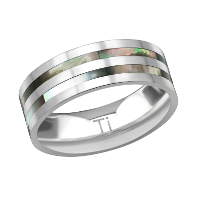Ring titanium zilverkleur met 2 glanzende strepen ( wit)