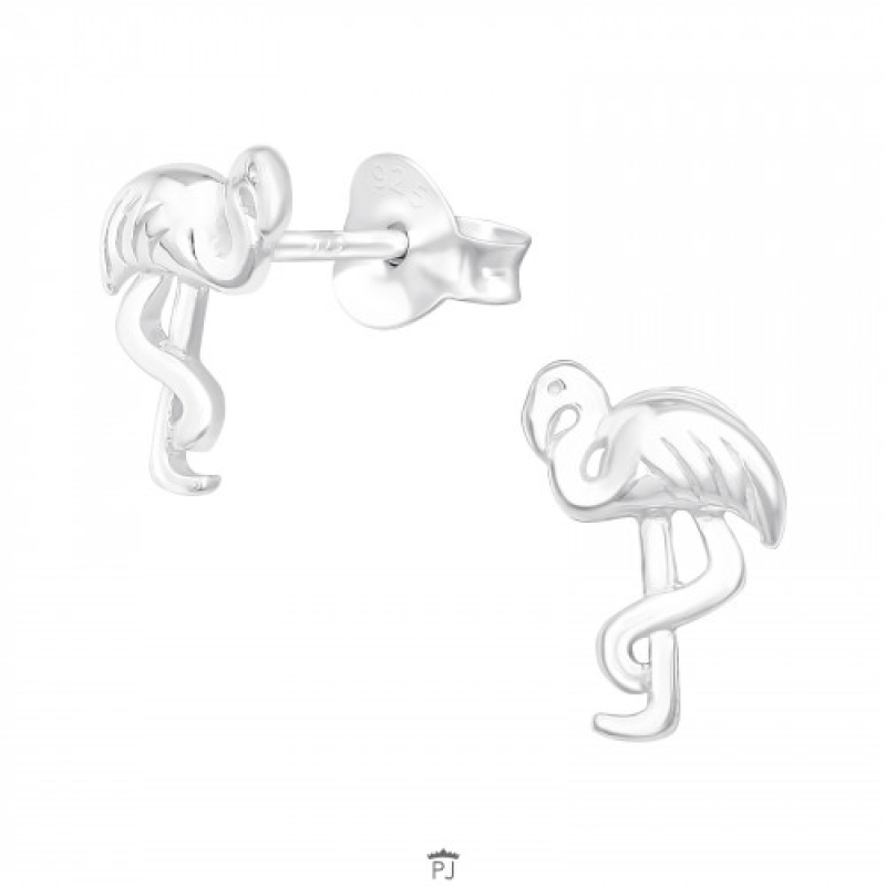 Oorknopjes zilver flamingo