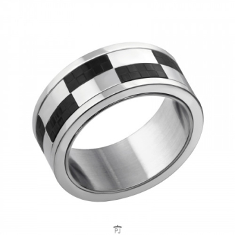Ring rvs zilverkleur met zwarte blokken maat 19