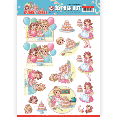 3D Push Out - Baking Bubbly Girls Party  - By Yvonne Creations