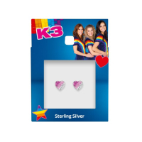 K3: Zilveren oorstekers K3 collectie, hart in roze tinten met kristallen