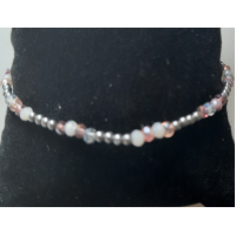 Kralenarmband dames 4 rose/brown, 4 zilver