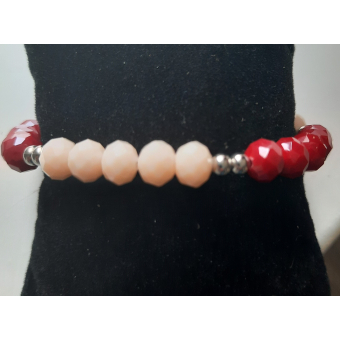 Kralenarmband dames  5 rood, 5 salmon, 2 zilver