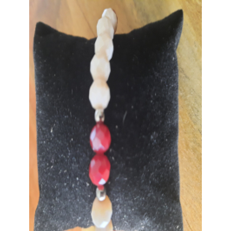 Kralenarmband dames  5 salmon, 2 rood, 1 zilver