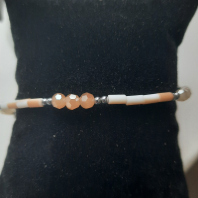 Kralenarmband dames 3 en 4 beige, 4 langwerpig, 2 zilver