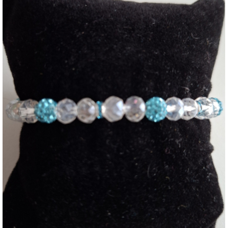 Armband dames doorzichtige glaskralen en turquoise shamballa kralen