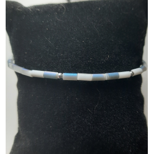 Kralenarmband dames blauw/grijs langwerpig