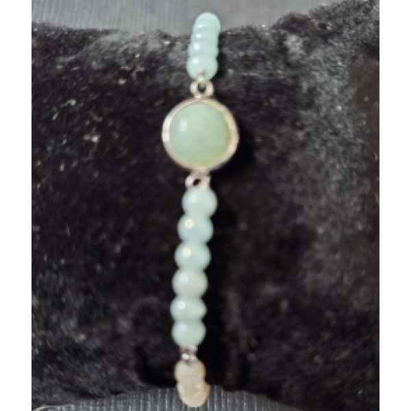 Kralenarmband dames mint/beige met cabochon