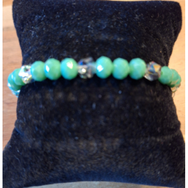 Kralenarmband dames 3 groen, 1 doorzichtige glaskraal