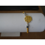 Armband Dames Gevlochten Nylon Koord Verstelbaar (22 cm) honingkleur met tijgerkop in goudkleur