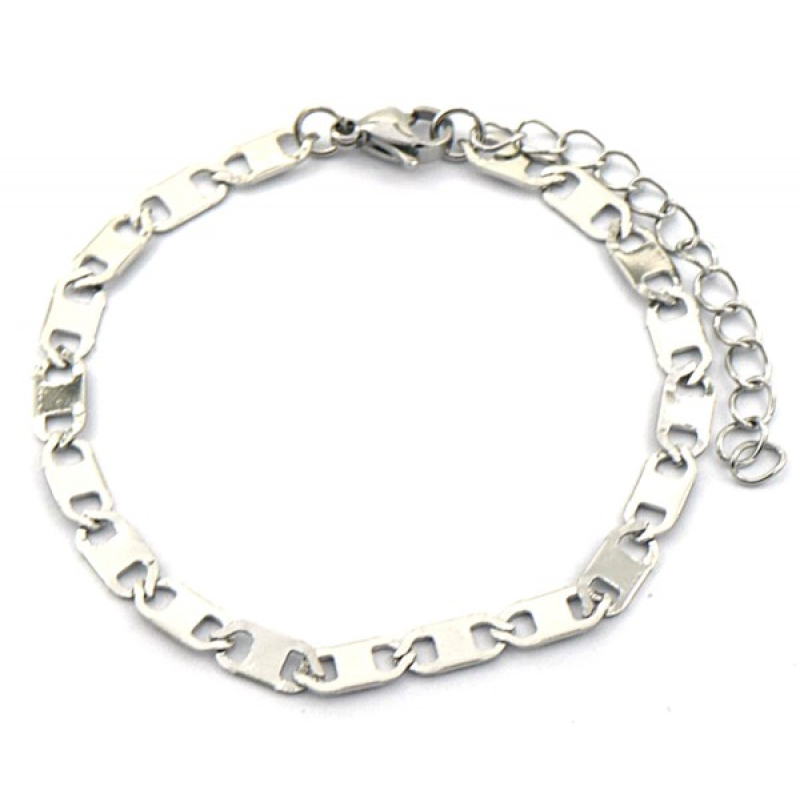 Armband dames stainless steel zilverkleur platte schakel 4mm breed