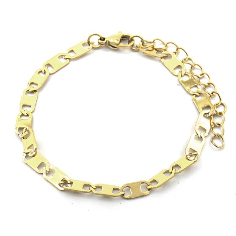 Armband dames stainless steel goudkleur platte schakel 4mm breed