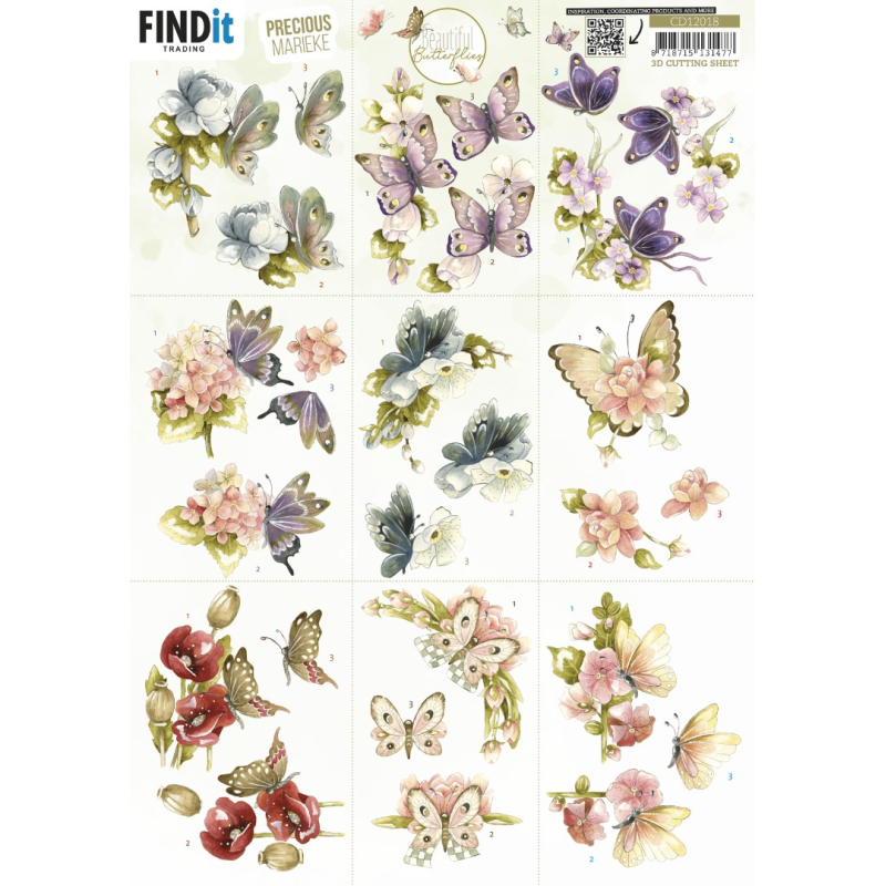 3D knipvel Sheet - Precious Marieke - Beautiful Butterfly - mini