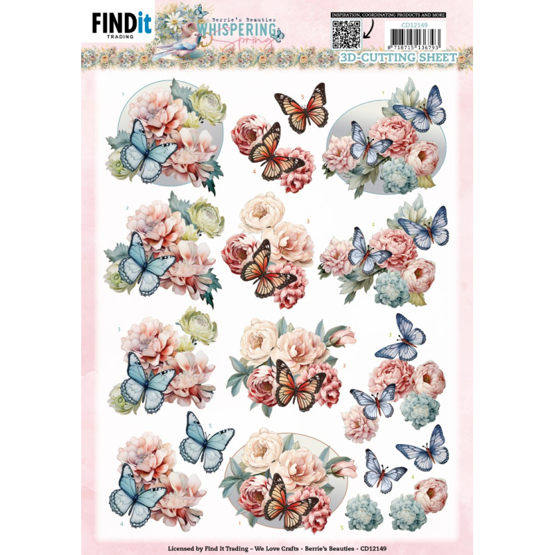3D knipvel Sheet - Berries Beausties - Fluisterende lente - Vlinder
