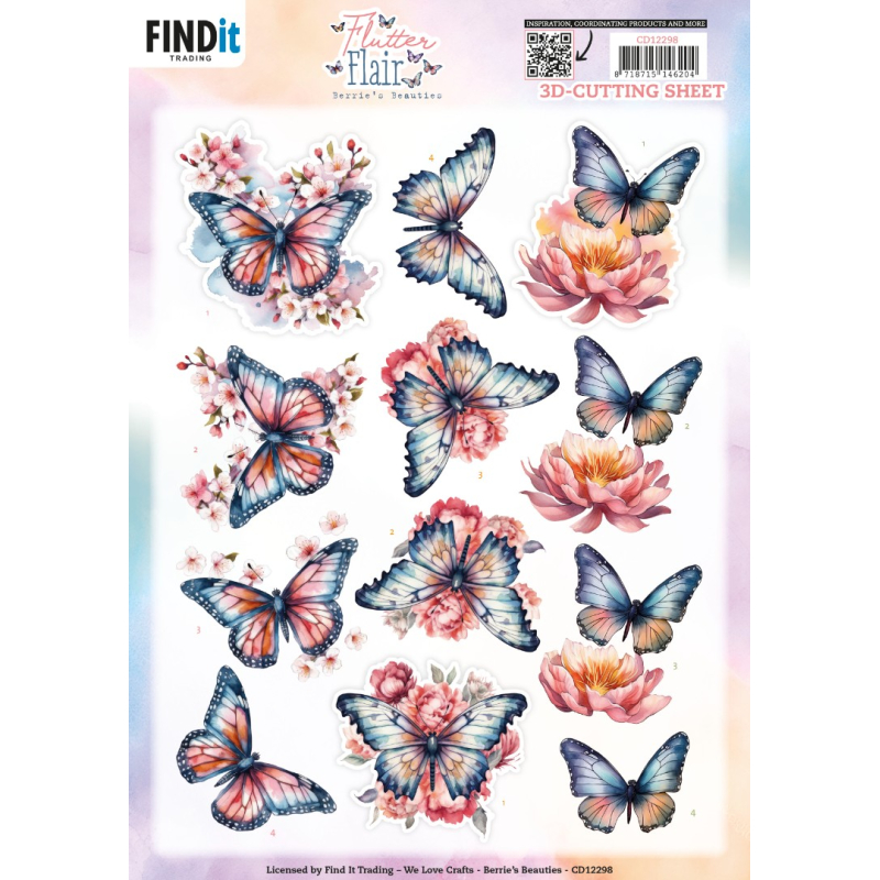 3D knipvel Sheet - Berries Beauties - Flutter Flair - Pink Flutters