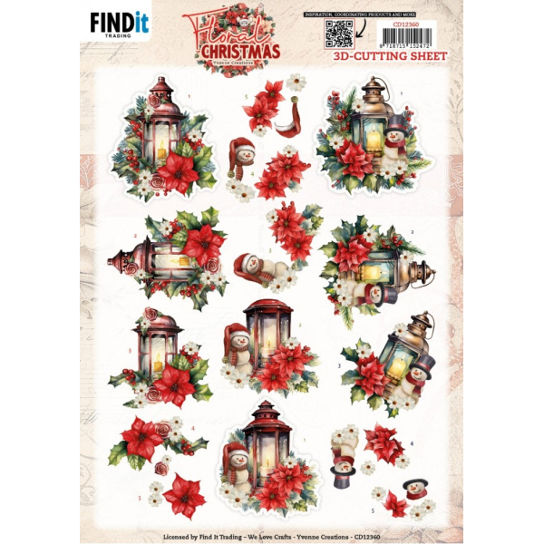3D knipvel - Yvonne Ceations - Floral Christmas- Floral Lantern