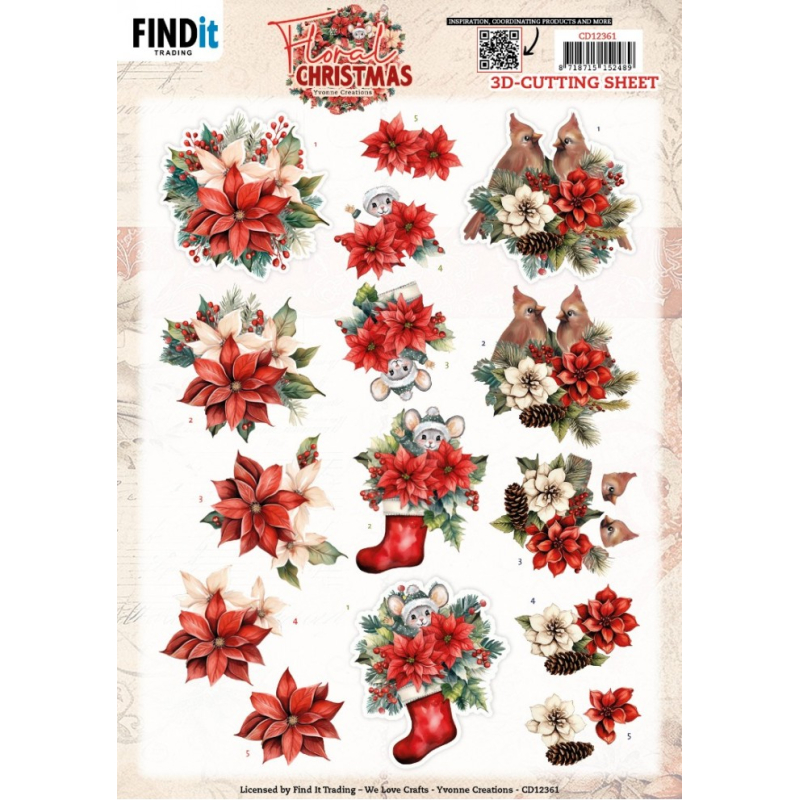 3D Knipvel - Yvonne Ceations - Floral Christmas- Floral Poinsettia