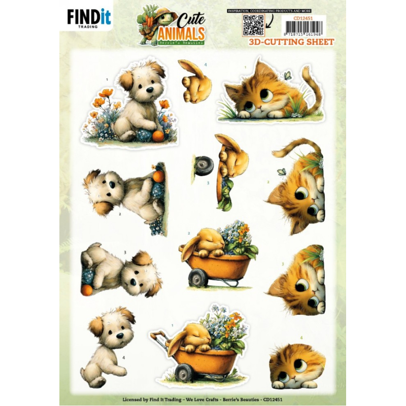 3D knipvel Sheet - Berries Beauties - Cute Animals - Garden Friends