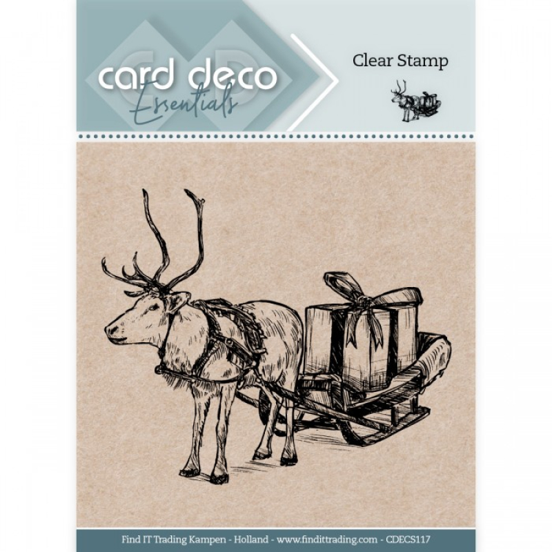 Card Deco Essentials - Clear Stamp - Reindeer with Sleigh