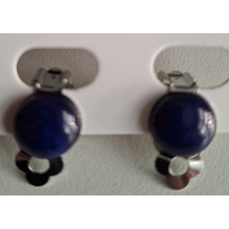 Clipoorbellen  rvs zilverkleur- blauwe cabochon