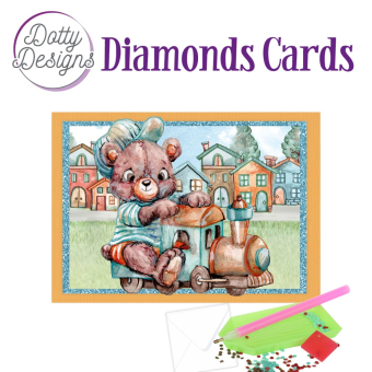 Dotty Designs Diamonds Cards - Teddybear on train