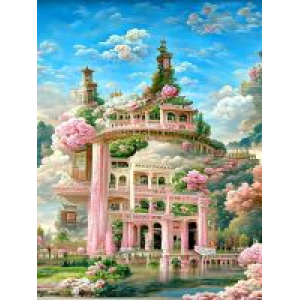 Damond painting canvas 50x40cm, painting 45x35cm Scenery met huis